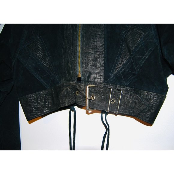 Black Leather & Suede Jacket + Skirt Set – Vintage 80’s Matching Two-Piece - Picture 10 of 14